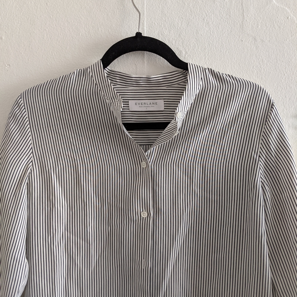 Everlane black and white striped button down shirt